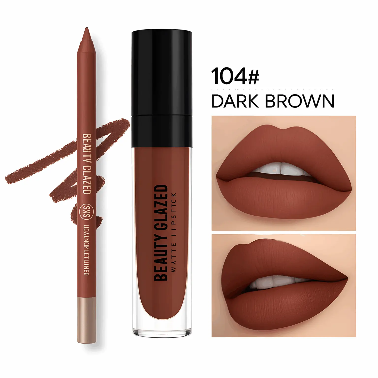 Beauty Glazed Dark Brown Lip Combo (Lipstick #104 & Lipliner #107)